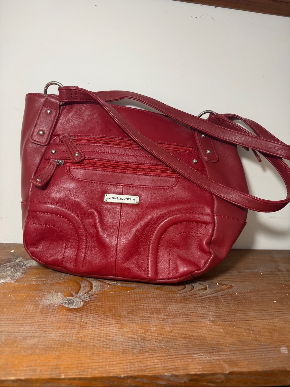 Stone Mountain Accessories Red Shoulder Bag with Front Zip Pockets